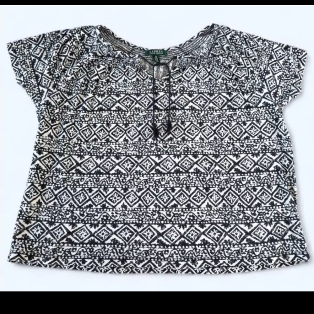 Ralph Lauren Black and White Tie Front Blouse